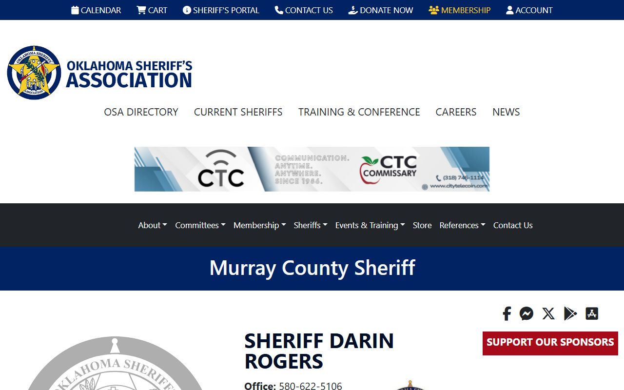 Murray County Jail sheriff association page naming Sheriff Darin Rogers