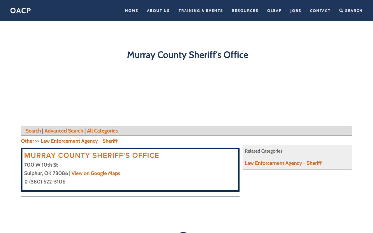 Murray County Sheriff's Office contact listing for inmate population lookup